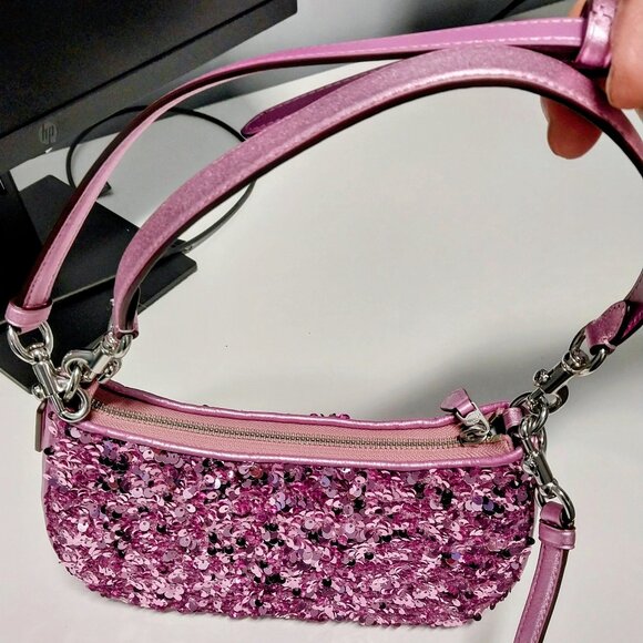 NWT AUTHENTIC Coach Teri Leather Purple Sequined Shoulder Bag - Picture 2 of 12